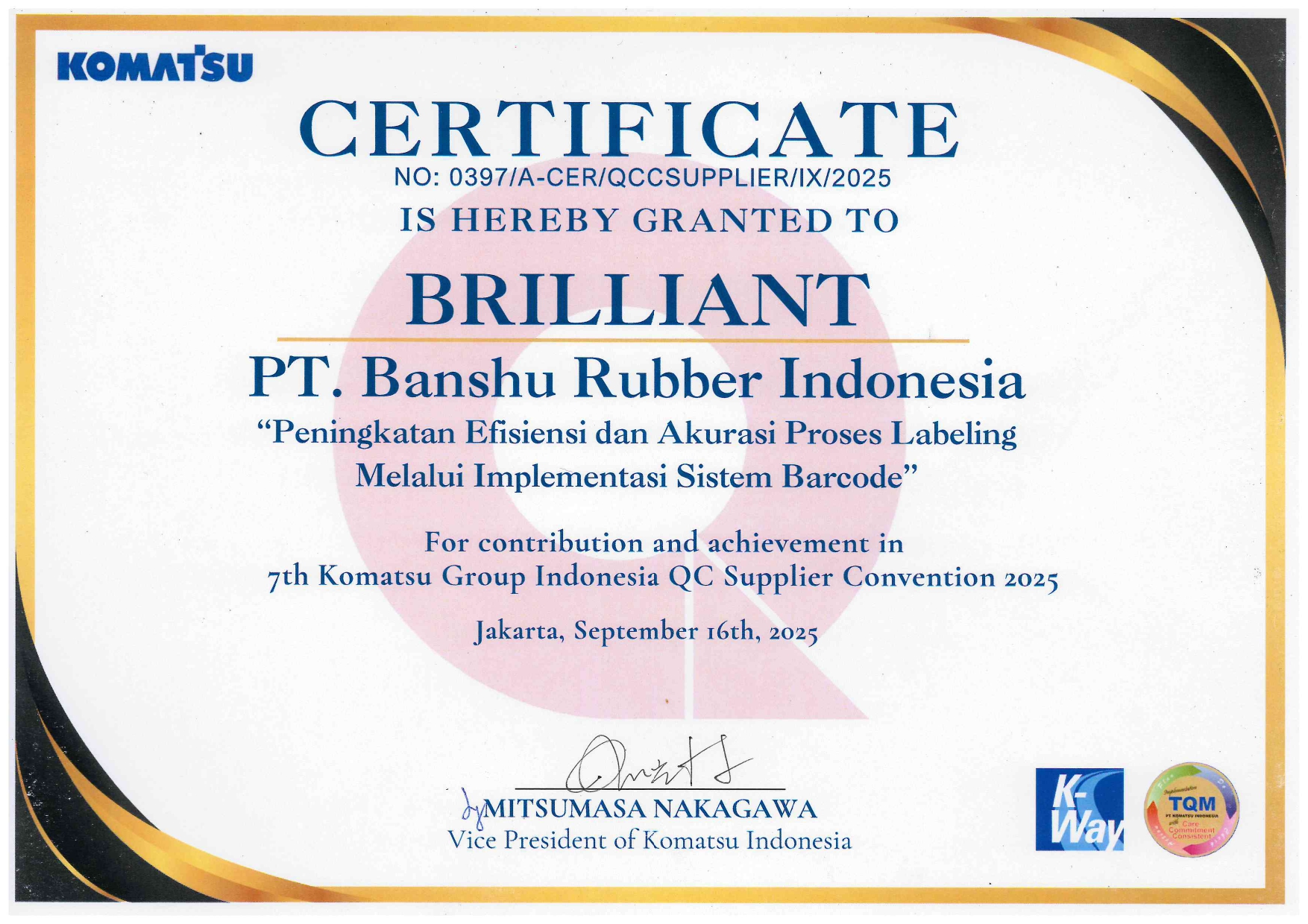 Certificate of Appreciation
